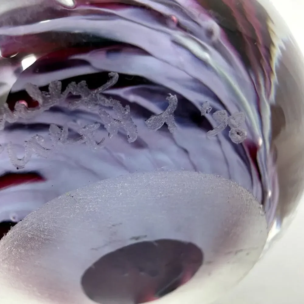 Hand Blown Art Glass Teapot Figurine Purple White Swirl Signed Mini Sculpture